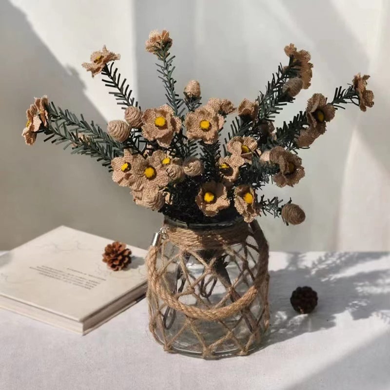 Funsoba Rustic Hanging Mason Nautical Jar Creative Rope Net Dry Flower Glass Vase with Handle 6.5 Inch - Image 4